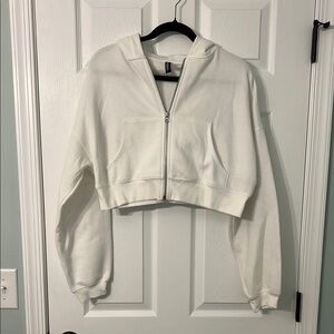 Cropped white zip up
